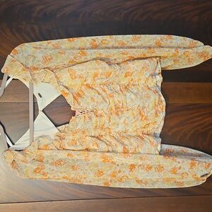 Free People - Multi-colored Blouse With Balloon Sleeves - Size Medium